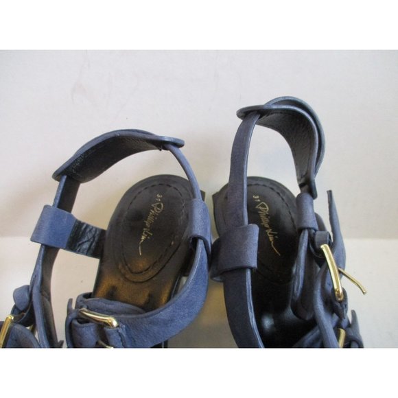 **3.1 Phillip Lim Slate Blue Suede and White Leather Strappy Block Heel Sandals - Picture 5 of 8